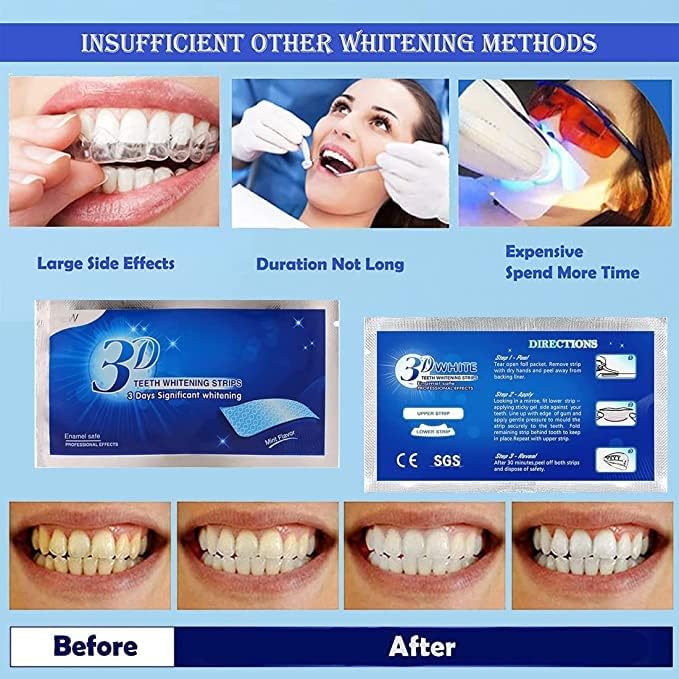 CMRT Unleash Your Dazzling Smile: 14 Whitening Strips | Peroxide-Free & Enamel-Friendly | Achieve Stunning 3D Whitening | Banish Stains from Coffee, Tea, Soda, Smoking, and More (7 Treatments)