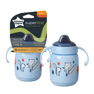 Tommee Tippee Superstar Sippee, Trainer Sippy Cup for Babies with INTELLIVALVE Leak and Shake-Proof Technology and BACSHIELD Antibacterial Technology, 6m+, 300ml, Pack of 1, Blue