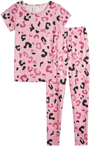 MyFav Babies, Toddlers and Girls' 4-Piece Snug Fit Cotton Pajama Set, Print Short Sleeve Loungewear