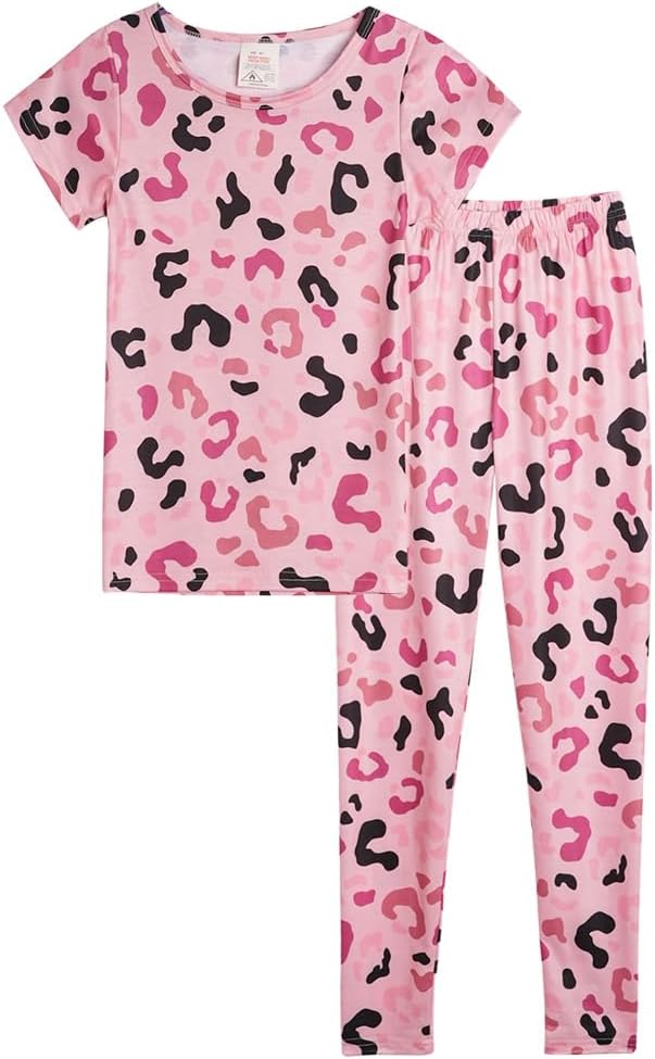 MyFav Babies, Toddlers and Girls' 4-Piece Snug Fit Cotton Pajama Set, Print Short Sleeve Loungewear