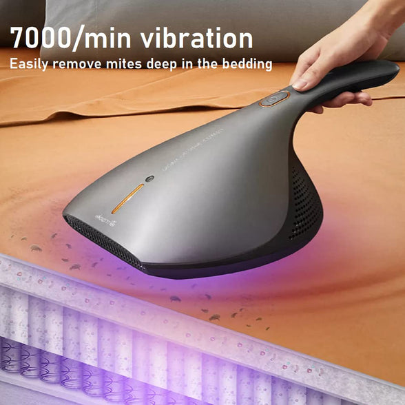 Deerma EX919 Dust Mite Vacuum Cleaner Powerful Mites Remover with UV Light and HEPA Filter For Bed And Sofa | 13kpa Super Suction | 50C Hot Wind | 7000min Vibration | Double Filter - Silver Grey
