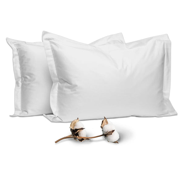 Pizuna 2piece Cotton Pillowcases King Size White, 400 Thread Count 100% Long Staple Cotton Luxurious Sateen Weave Oxford 50x90 Pillow Cases with stylish 5cm Frame (100% Cotton Pillow Cover)