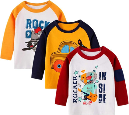 Toddler Boy Tees Short Sleeve Tops T-Shirt Summer Graphic Crewneck Cotton Casual Tshirt 3 Packs Sets