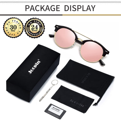 Joopin Vintage Round Sunglasses for Women Retro Brand Polarized Sun Glasses E3447 (Double Bridge Pink Lens)