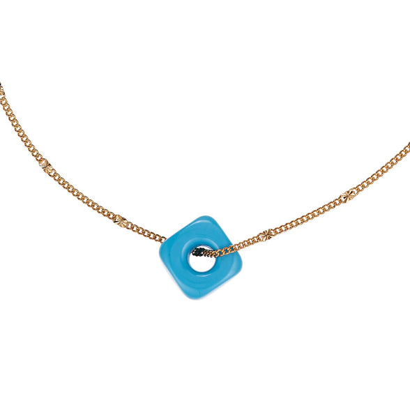 Alwan Gold Plated Medium Size Anklet with Eye Catching Blue Ceramic Stone for Women - EE3820SG