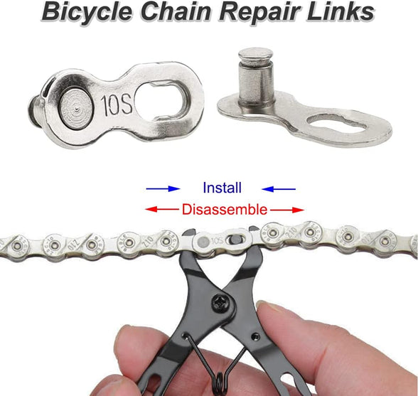 Saipe Bicycle Chain Repair Tool Kit, Bike Link Plier with 5 Pairs Quick Link Bicycle Chain Joint Connector Reusable MTB Magic Buckle Missing Link for 10 Speed Chain