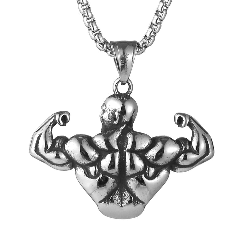 AsAlways Stainless Steel Sports Bodybuilding Muscle Men Wrestling Barbell Dumbbell Pendant Necklace Stainless Steel Gym Fitness Accessories