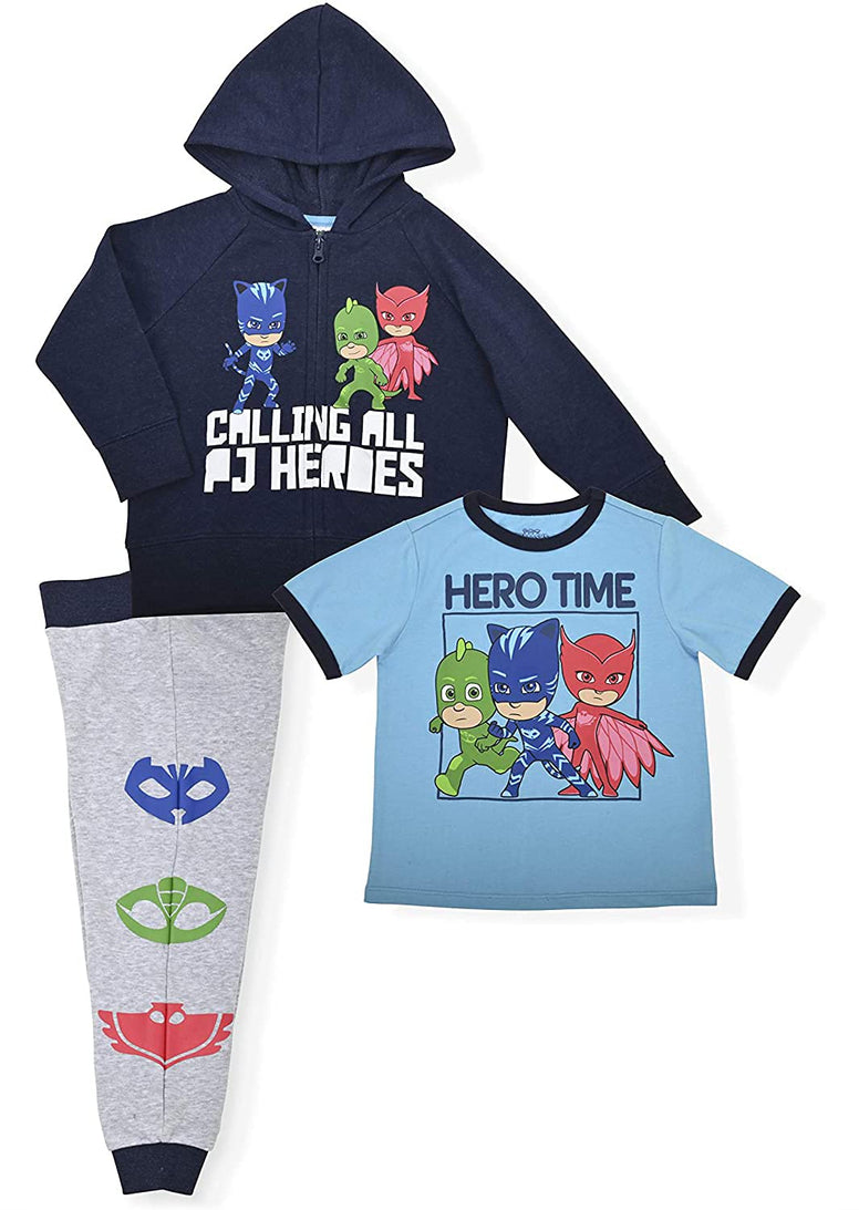 PJ Masks Hoodie Combo Set - 1 Hoodie 1 Sweatpant & 1 T-Shirt Featuring Catboy, Gekko & Owlette 24 Months