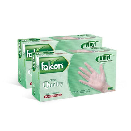 Falcon Vinyl Gloves - Clear Powder Free | S, M, L, XL | (2 Packs x 100 Pieces)