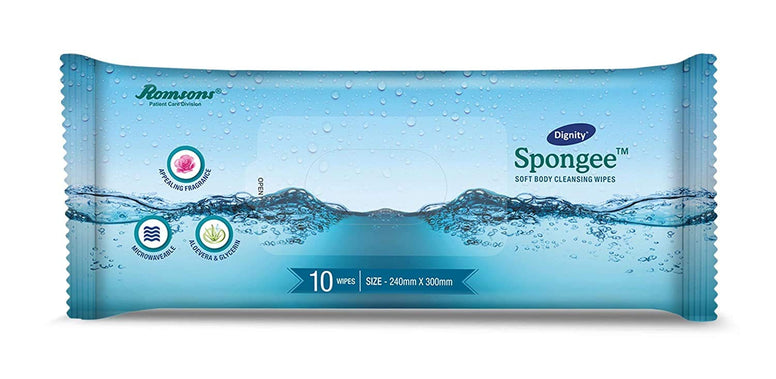 DIGNITY Spongee Body, Bath, Wet Wipes for Adults (240 x 300 mm) - Pack of 6,60 Pieces