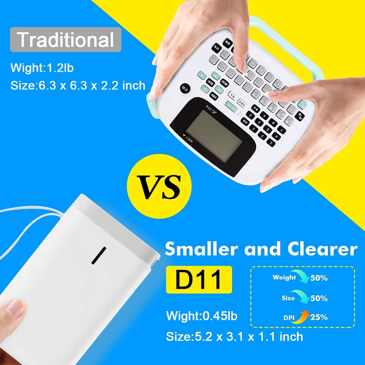 Label Maker, D11 Small Label Printer Handheld Portable Bluetooth Label Maker Machine with Tape,Mini Bulk Printer for Small Business Home Office Compatible iOS Android USB Rechargeable-White (D11)
