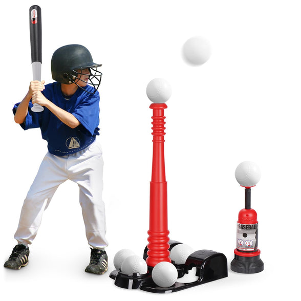 KIZJORYA T Ball Set, Tee Ball Set for Kids 3-5 with 6 Large Baseballs & Automatic Pitching Machine & Adjustable Batting Bat, Outdoor Games Sports Toy Gift for Toddlers Boys Girls Ages 5-8 8-12