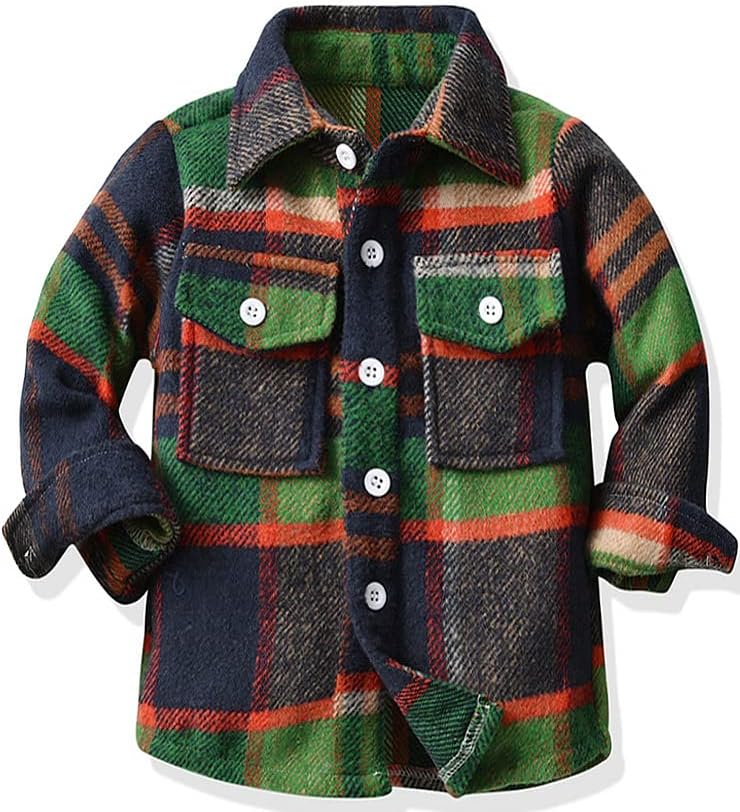 Kids Plaid Flannel Shirt for Boys, Fashion Long Sleeve Button Down Casual T Shirt