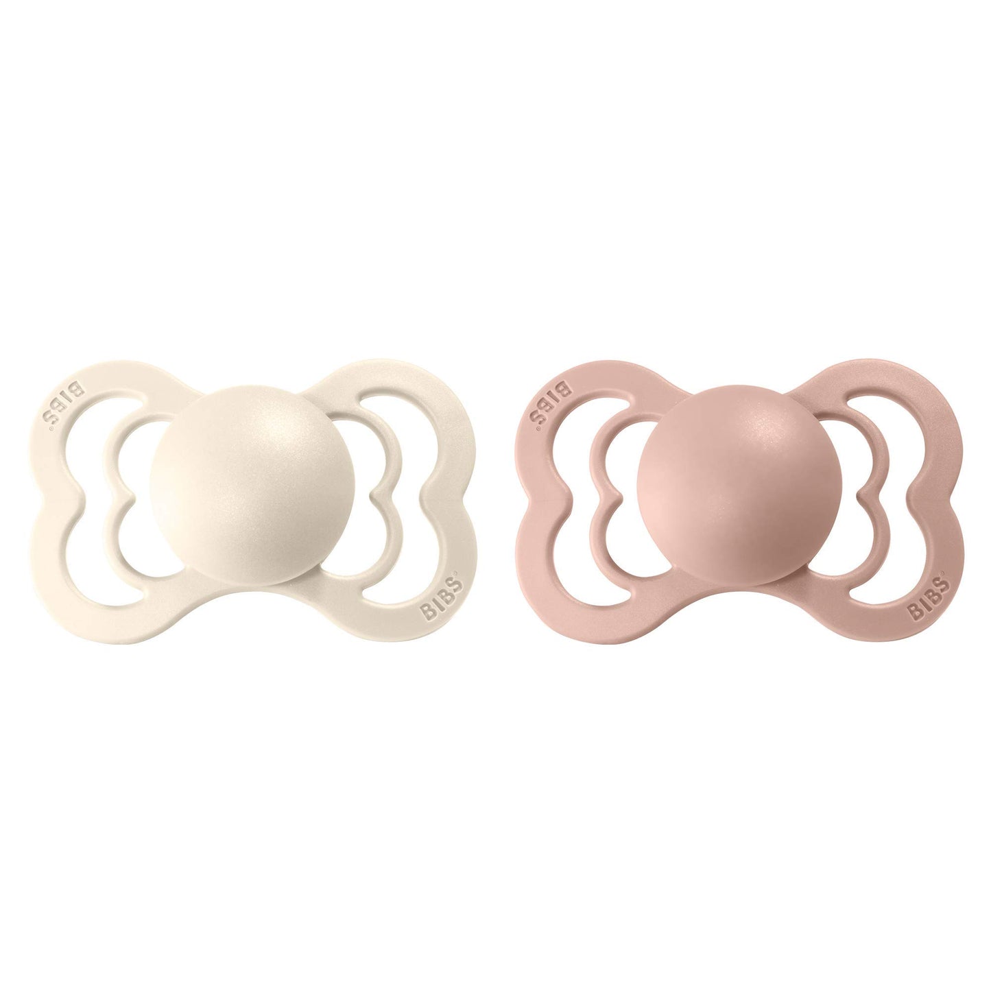 BIBS Supreme Baby Pacifier 2-Pack | Made in Denmark | BPA Free Dummy Soother, Symmetrical Silicone, Size 2 (6-18 Months), Ivory/Blush
