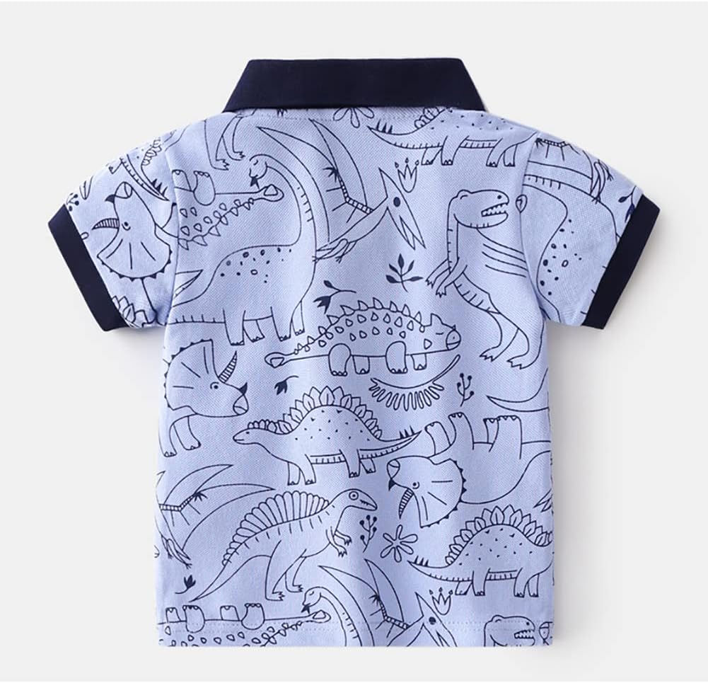 NautySaurs Boys Polo Shirts Dinosaurs Cartoon Top 3 Packs Short Sleeve T-Shirts for 2-6 Years Kids