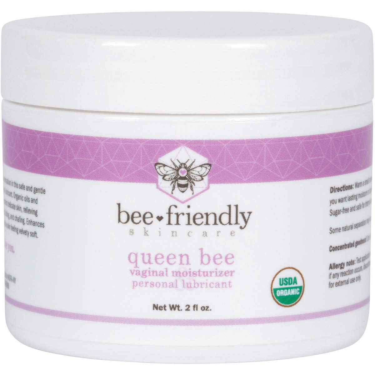 Organic Vaginal Moisturizer & Personal Lubricant By BeeFriendly, USDA Certified, Natural Vulva Cream For Dryness, Itching, Irritation, Redness, Chafing Of Vagina Due To Menopause & Thinning 2 oz