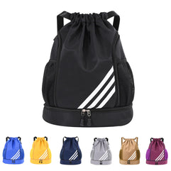 Drasry Drawstring Backpack Resistant String Bag Swimming Gym Sports with Compartment Side Mesh Pockets for Women Men