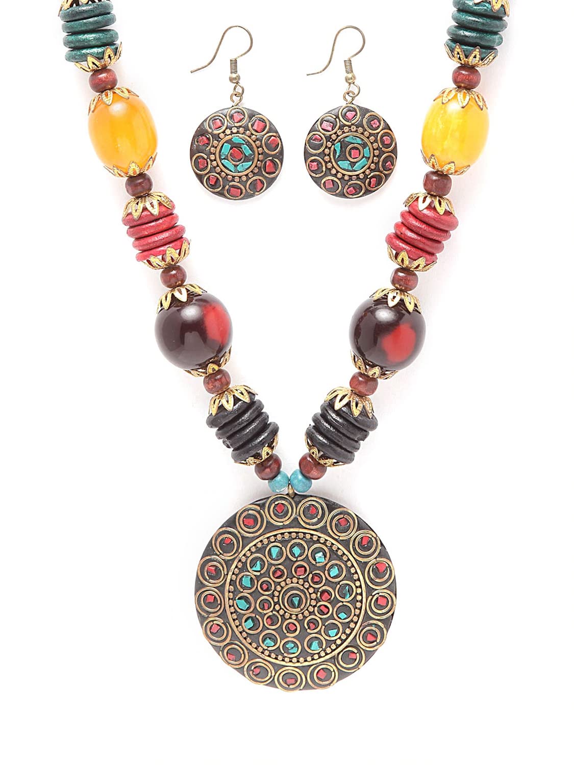 Shining Diva Fashion Latest Stylish Traditional Tibetan Pendant Necklace Jewellery Set for Women (13208s)