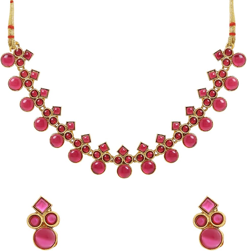 Yellow Chimes Jewellery Set For Women Studded Pink Stone Gold Plated Traditional Choker Necklace Set with Earrings For Women and Girls, Free, Metal, No Gemstone