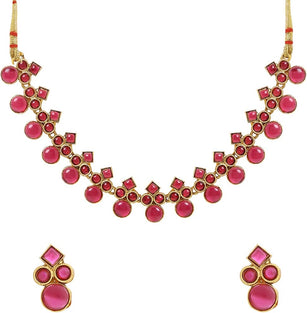 Yellow Chimes Jewellery Set For Women Studded Pink Stone Gold Plated Traditional Choker Necklace Set with Earrings For Women and Girls, Free, Metal, No Gemstone