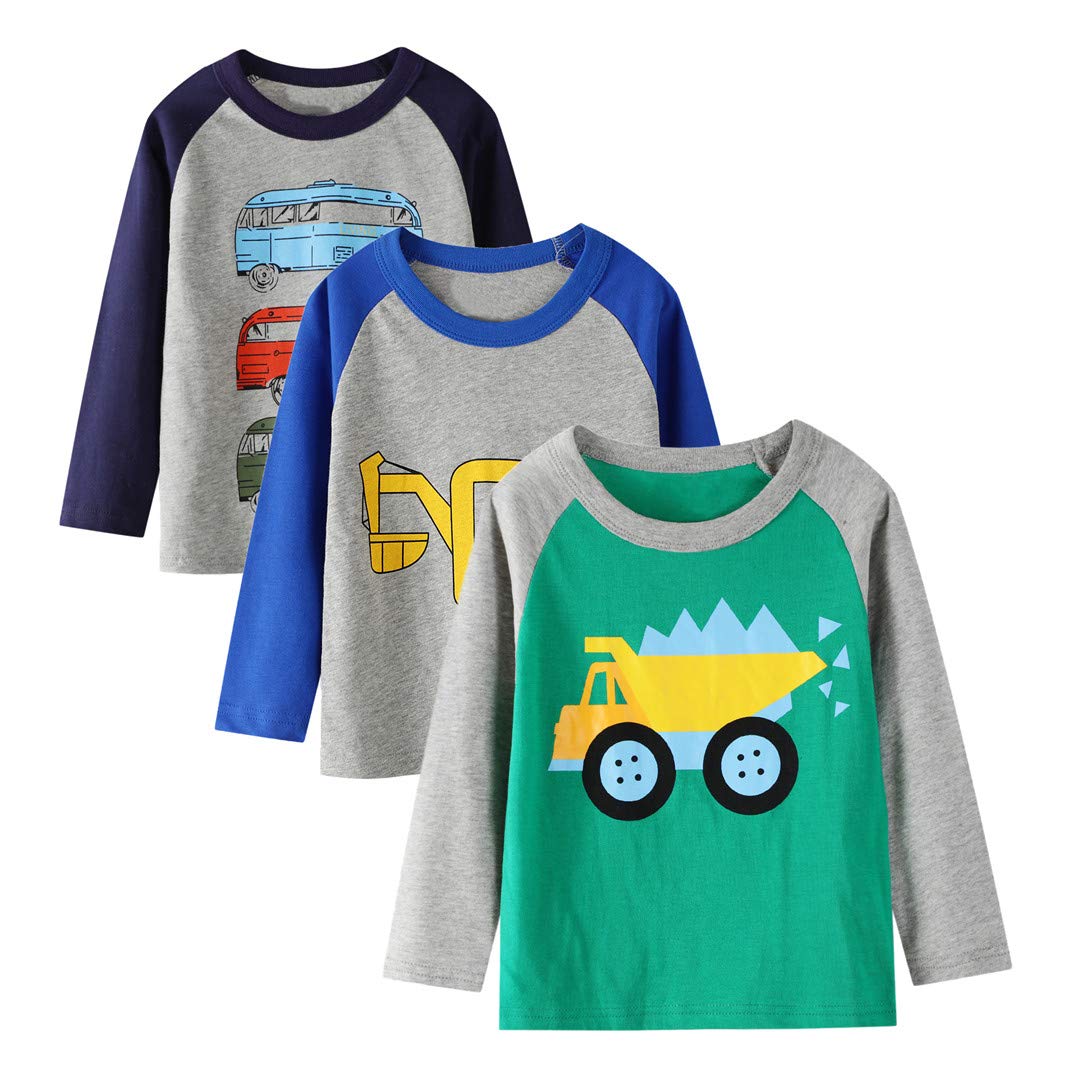 Toddler Boy Tees Short Sleeve Tops T-Shirt Summer Graphic Crewneck Cotton Casual Tshirt 3 Packs Sets 2Y