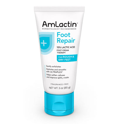 AmLactin Foot Repair Foot Cream Therapy, 3 Ounce Tube, AHA Cream