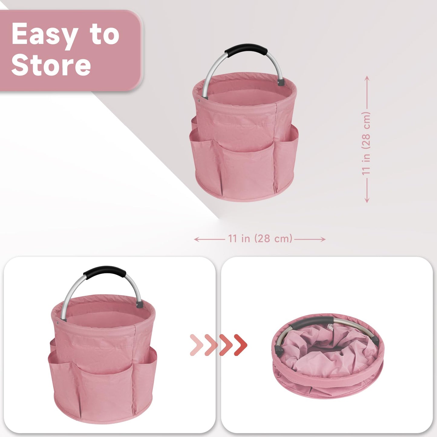 Portable Reusable collapsible picnic basket beach basket garden harvest basket Shopping Tote shopping basket, Gift Basket Home Bathroom Storage Bath basket Wash Bag（Light Pink）