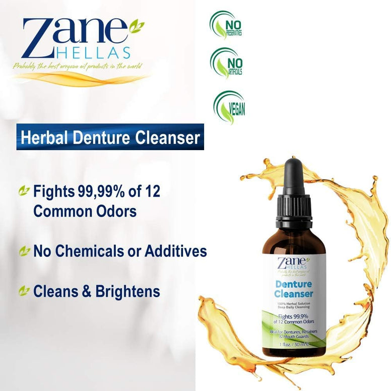 Oregawash Concentrated Natural Denture Cleaner. 100 Days' Supply, Ideal for Dentures, Retainers, Braces, Mouth Guards. Helps Remove Plaque, Tartar, Stains and Bad Odor. by Zane Hellas 1fl. Oz. 30ml