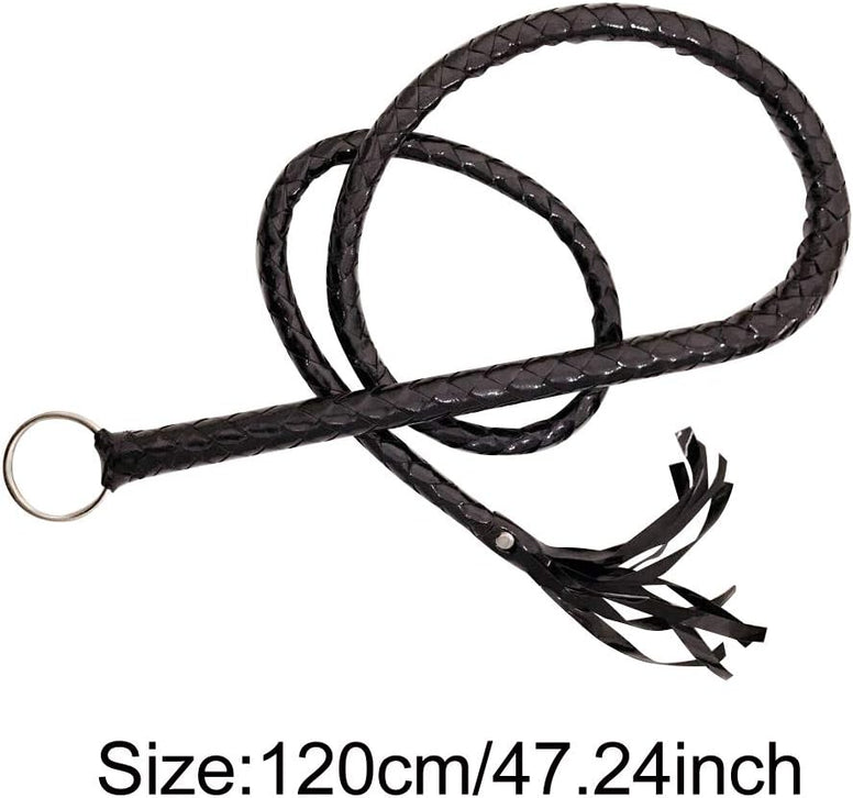 CALIDAKA Faux Leather Black Whip Costume Whip Handmade Bullwhip, Whip Costume Accessory Horse Riding Crops Equestrianism Whips for Stage Performance Racing Cosplay Costume Accessories