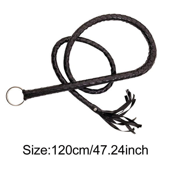 CALIDAKA Faux Leather Black Whip Costume Whip Handmade Bullwhip, Whip Costume Accessory Horse Riding Crops Equestrianism Whips for Stage Performance Racing Cosplay Costume Accessories