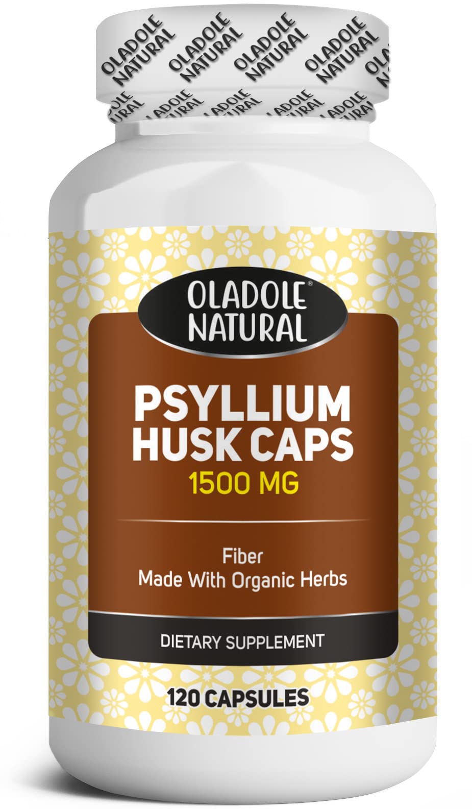 Oladole Natural Psyllium Husk 1500mg Natural Fiber Supplement Made with Organic Herbs | Soluble Psyllium Fiber Supports Digestive Health -120 Vegan Capsules