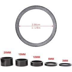 TuoTu Bike Headset Spacer, 5 Pcs Full Carbon Fiber 3/5/10/15/20mm 1 1/8" Mountain Bicycle Headset Fork Washer