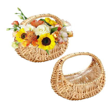 2 Pcs Small Basket with Handle Rattan, Half Moon Wicker Basket Willow Straw Basket Small Woven Basket with Handle Wedding Flower Girl Baskets Sturdy Picnic Basket for Garden Storage Home Decor