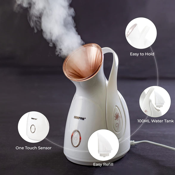 Geepas Facial Steamer, One Touch Operation, 280W, GFS63041 -100ml Capacity,Rapid Mist In 50sec,Steamer for Pores with Warm Mist Humidifier Atomizer and Sauna Inhaler| 2 Years Warranty