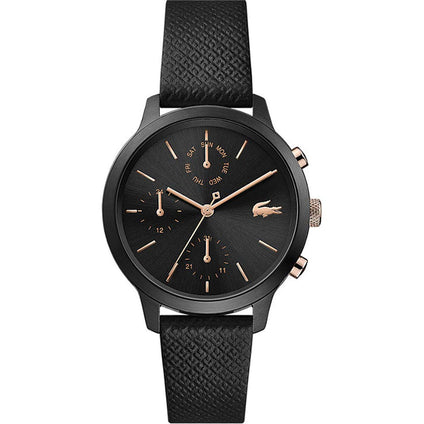 Lacoste Women's Analogue Quartz Watch with Leather Calfskin Strap 2001153, Black, strap