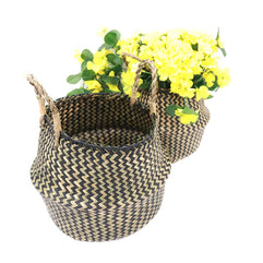 ikasus Woven Seagrass Belly Basket for Storage Plant Pot Basket,Seegrass Laundry Basket with Handles, Boho Home Decor Picnic and Grocery Basket, Plant Pot Cover, Beach Bag and Toy Storage