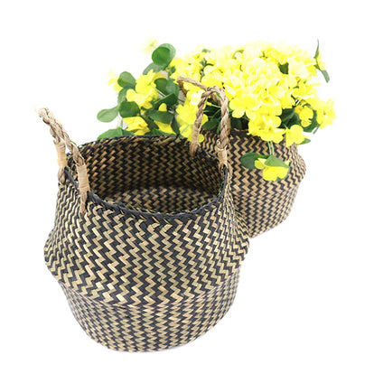 ikasus Woven Seagrass Belly Basket for Storage Plant Pot Basket,Seegrass Laundry Basket with Handles, Boho Home Decor Picnic and Grocery Basket, Plant Pot Cover, Beach Bag and Toy Storage