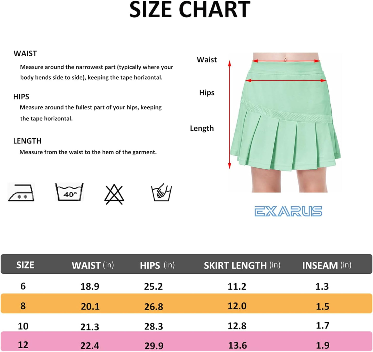 EXARUS Girls Tennis Skirts Pleated with Pockets Golf Sports Skort Shorts for Kids Athletic Activewear