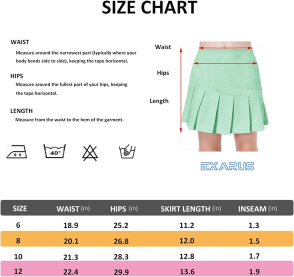 EXARUS Girls Tennis Skirts Pleated with Pockets Golf Sports Skort Shorts for Kids Athletic Activewear