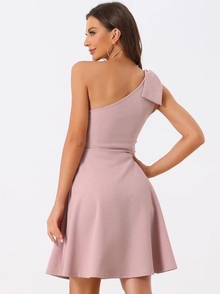 Allegra K Elegant Dresses for Women Bow One Shoulder with Pockets A-line Cocktail Party Dress