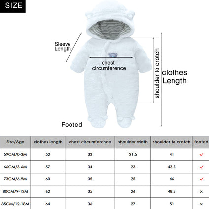 DDY Baby Fleece Snowsuit Romper Hooded Footed Onesies Flannel Zipper Jumpsuit Winter Coat Outfit Suit for Baby Boy Girl (3-6 Months)