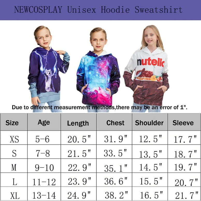 NEWCOSPLAY Boys Hoodies Hooded Sweatshirt 3D Novelty Pullover with Pocket for Girls Kids 6-14 Years