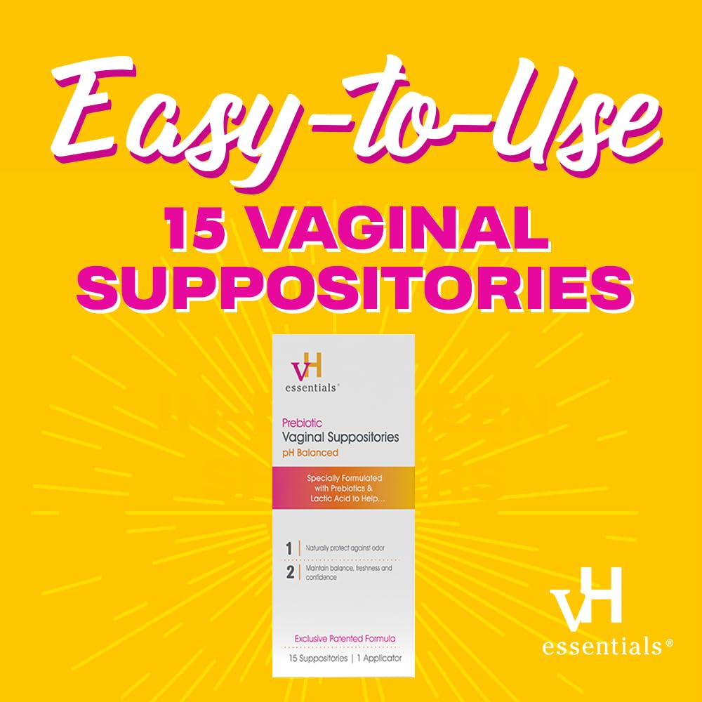 vH essentials Prebiotic Vaginal Suppositories, pH Balanced for Feminine Odor, Hygiene, and Health