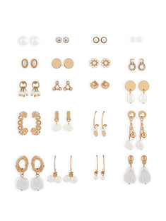 ZAVERI PEARLS Gold Tone Set Of 20 Contemporary Pearls Drop, Studs & Hoop Earrings-Zpfk10650
