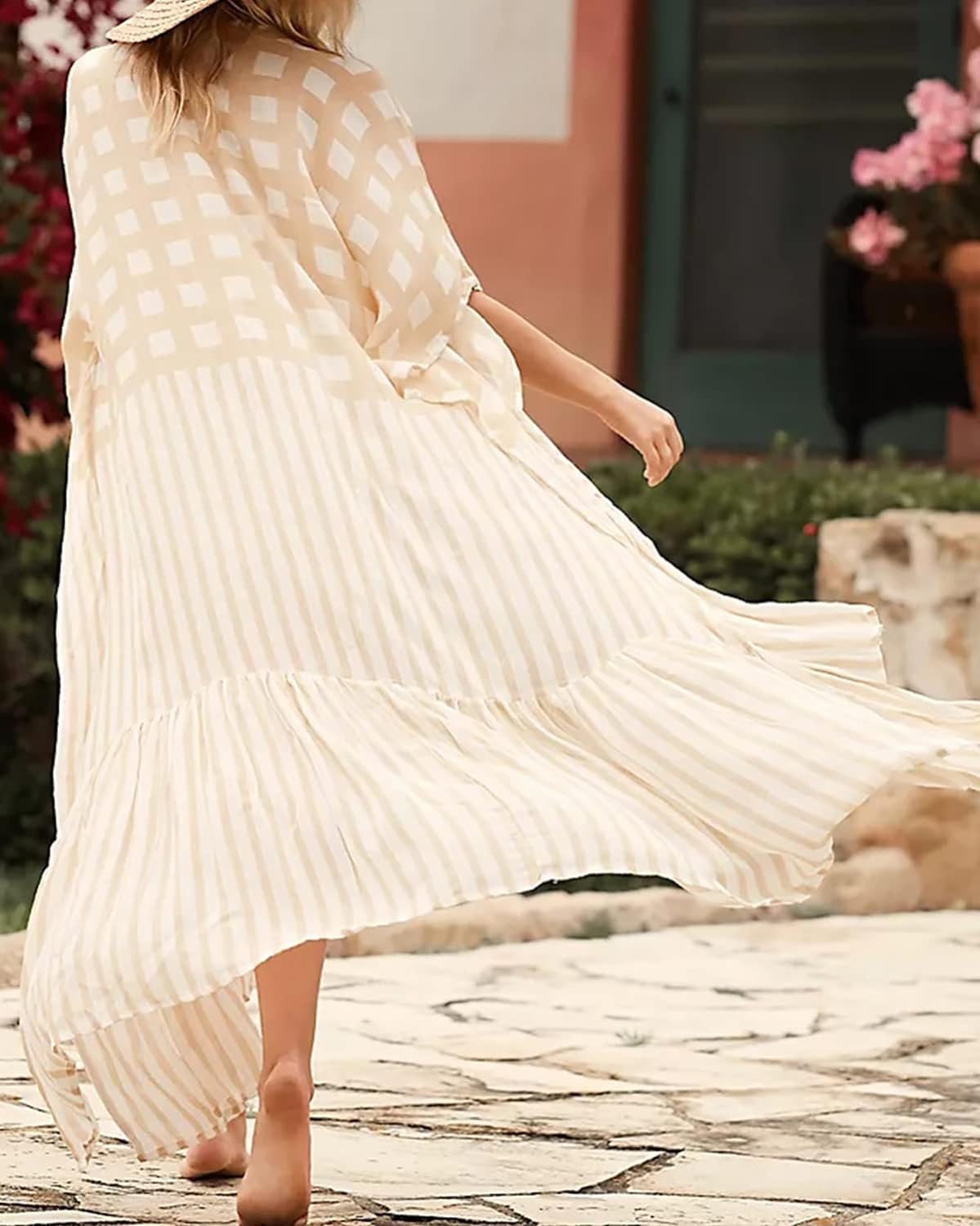 YouKD Summer Long Kaftan Dress Bohemian Roomy Beach Robe Cover Up Plus Size Dress for Women