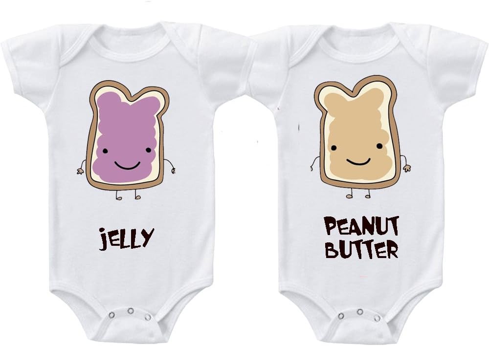 Baby Bodysuit Peanut Butter Jelly Twins Funny Cotton Boy & Girl Clothes White (6 Months)