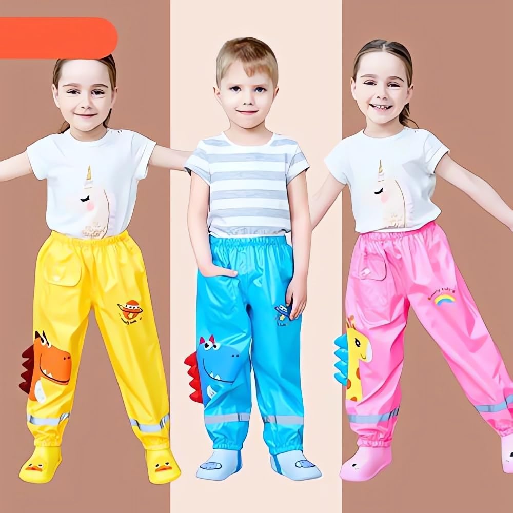 Jellyuu Toddlers Rain Waterproof Pants Little Boys Girls Mud Dirty Proof Trousers Kids Lightweight Thin Rainwear, for 1-2 Y