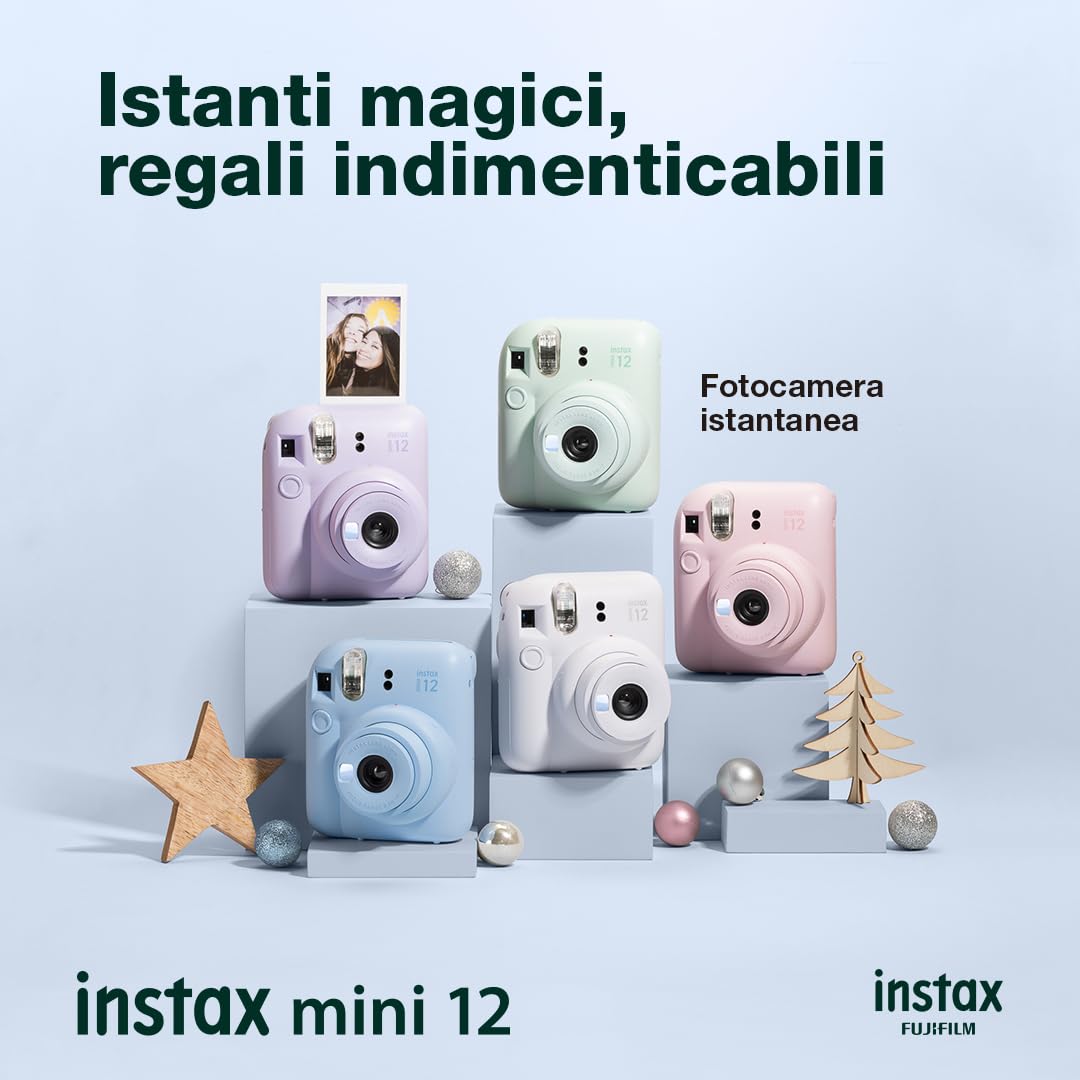 instax mini 12 instant film camera, auto exposure with Built-in selfie lens, Clay White