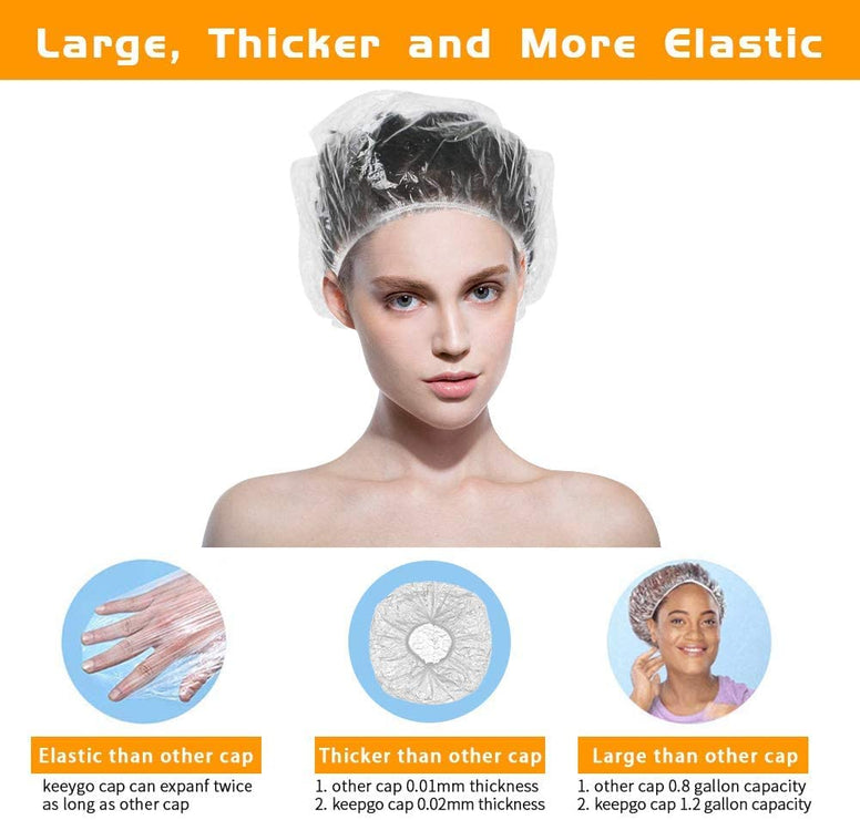 SKY-TOUCH 100pcs Shower Cap Disposable, Bath Caps Thick Waterproof High Density Elastic Big Hair Caps for Women, Men, Travel Spa, Hotel, Hair Solon, Home Use - Clear