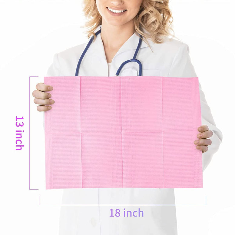 Disposable Dental Bibs Waterproof Patient Bibs 13x18" Pink Dental Bibs 125pcs 3 Ply Waterproof Bibs Medical Bibs, Dental Napkins, Medical Tray Cover suit for Dentisit Patient Baby